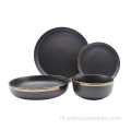 Luxe Black Stoneware Dinty Set met Gold Edge